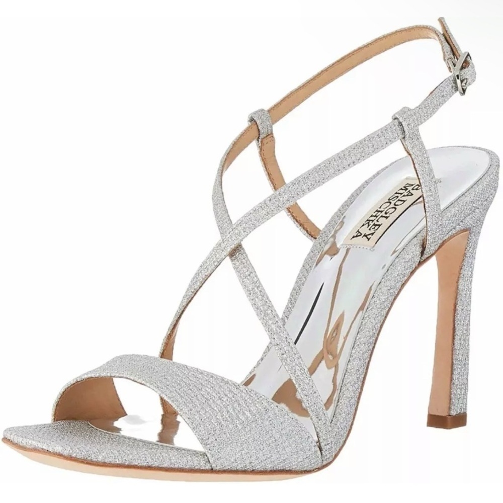 Badgley Mischka Women's Ebiza Heeled Sandal, Silver Fabric